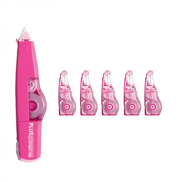 프로 스 (PLUS) WH - 35G 리본 교체 식 문구 간이 코팅 띠 지능 형 구름 바퀴 수정 벨트 5 개 분홍색 대용품 + 분홍색 본체 1 개