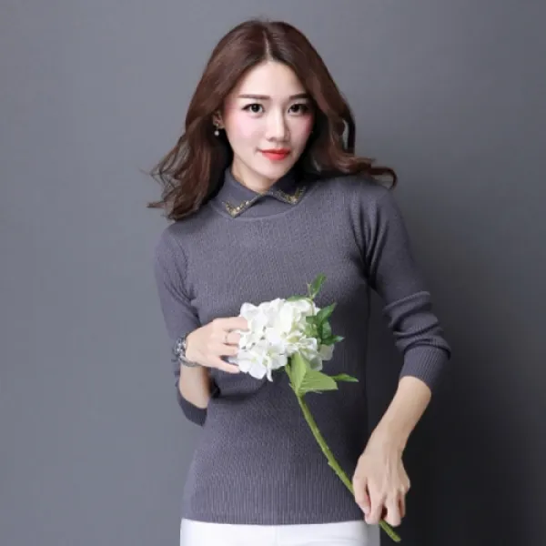 [해외]여성상의 > 니트/스웨터/가디건 여성 상의 / 캐주얼의류 2015 new autumn and winter pullover sweater female Korean Slim doll collar knit shir