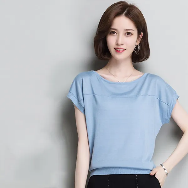 패션이루 미시 반팔 라운드넥 티셔츠 여름 슬림핏 오피스룩 숏