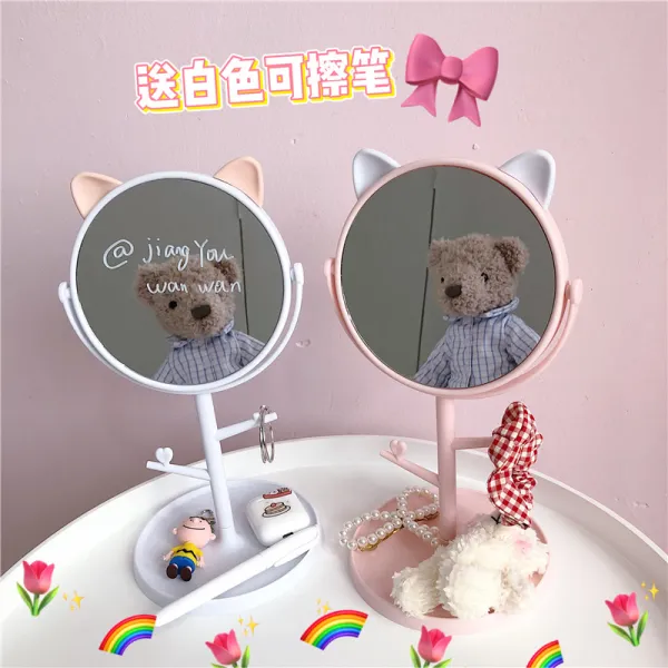 탁상용 거울 2029# 심수납경 소녀숙소 방 고화질 미용공주관하다 다소미얼 Z, 고양이 귀 화장경(핑크+펜슬)