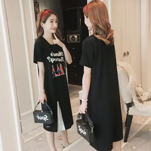 패션이루 면 롱 원피스 여성 빅사이즈 반팔 루즈핏 프릴 여름