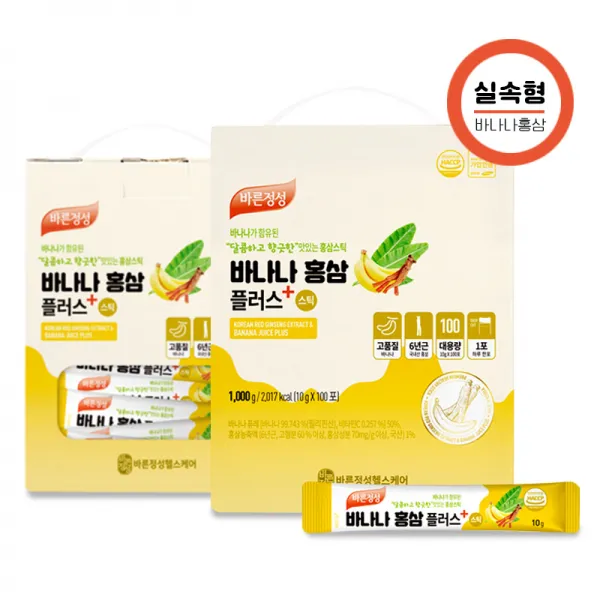 바른정성 바나나 홍삼 플러스 스틱 10g x 100포 (실속형)