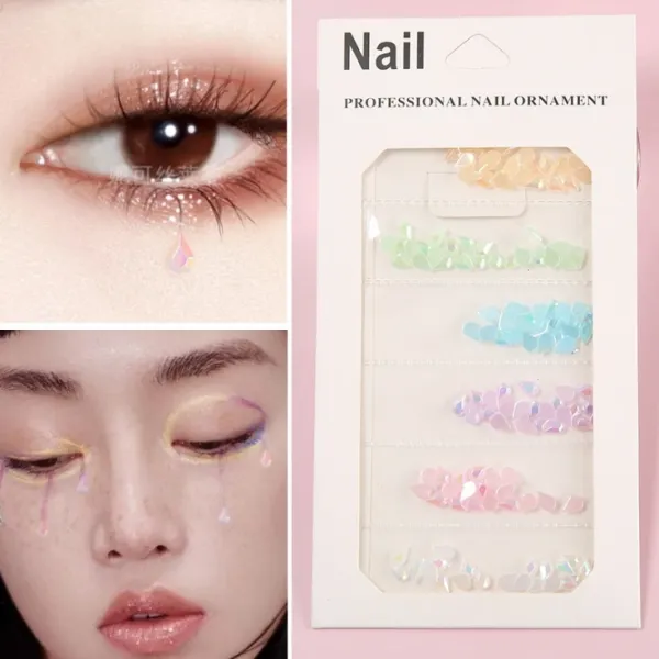 엘네티 글리터 색조메이크업 눈초리 스티커 별 눈물 사마귀 첩 라이크 무대 화장함 선명한 규빅 펀치크 장식, E50- 플랫 젤리 물방울 규빅 (금