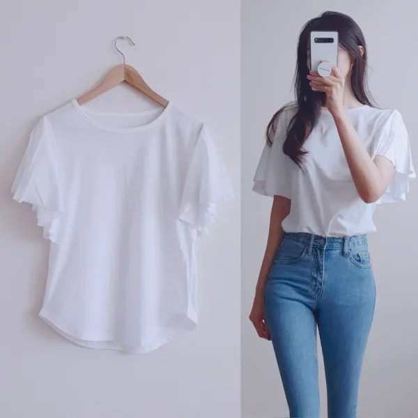 나날샵 프릴 블라우스 면블라우스 여성티셔츠 여성반팔티 반팔티 티셔츠 프릴 여름티 면티