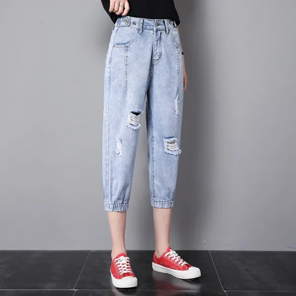 머머다 여자 루즈핏 얇은 7부 데님 찢청 배기 팬츠 바지03 Lku03 594902097804