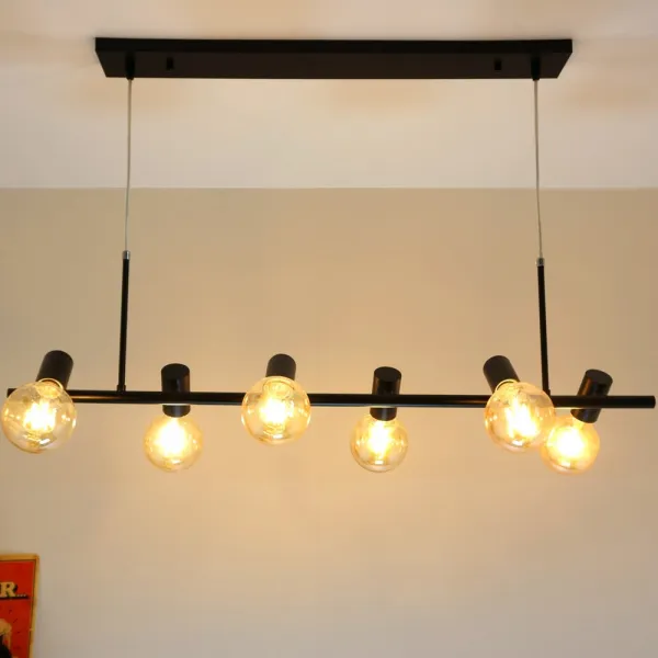 베스람코리아 이방카6등펜던트 LED인테리어조명 LED주방조명 식탁조명, 블랙+LED에디슨램프골드6개