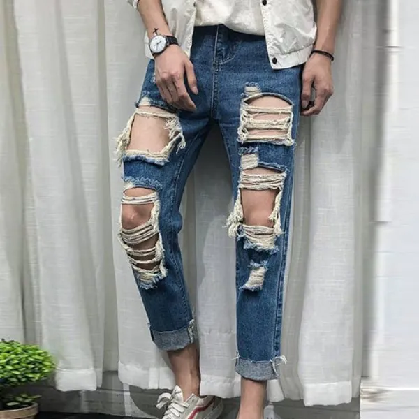 가바바 남성 청바지 굉장히 엄청나게 찢어져 쿨한 여름 데님바지 G36658