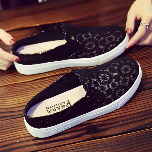 반 끌림 새하얀 신발 여 망사 보자기 여름 그물 공기 통평 새 학생 발 디딤돌 슬립온