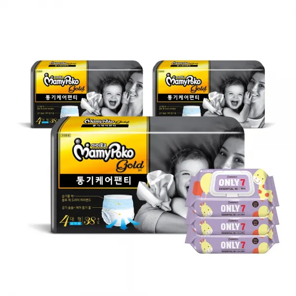 마미포코 골드 통기케어 팬티 기저귀 대형 남아 38매x3팩+온리7물티슈70매x3팩