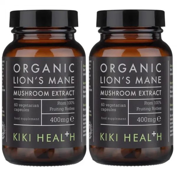 KIKI Health Organic Lion's Mane 키키헬스 유기농 노루궁뎅이 버섯 추출 60캡슐 x 2팩, -