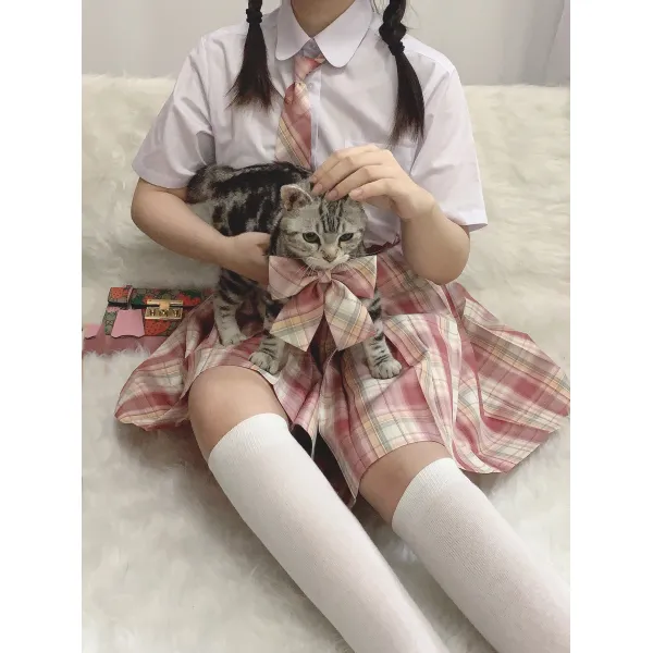 플리츠스커트 현물 체크무늬스커트(작은 딸기)트빌리시에서 자체디자인 JK체크무늬스커트 프레픽룩 스커트