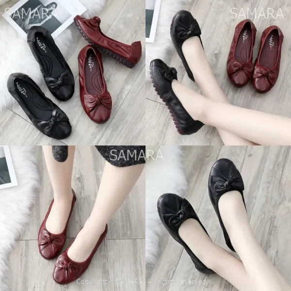 Qterra 특허브랜드 엄마 플랫 신발 리얼 단화 중년 구두 레더 여성화