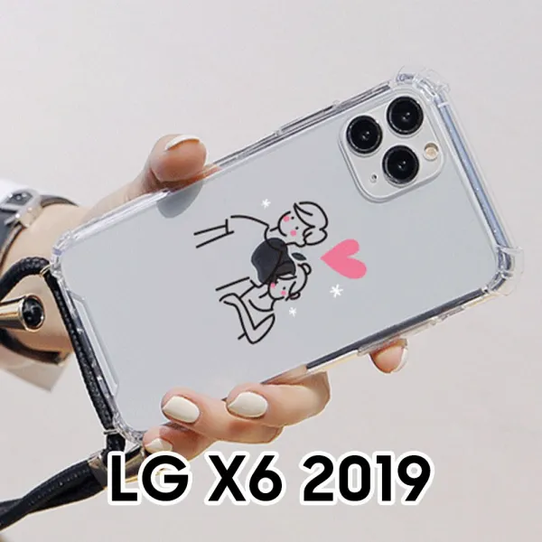 휴대용 커플드로잉 LG X6 2019 X625 폰스트랩 젤하드케이스~~