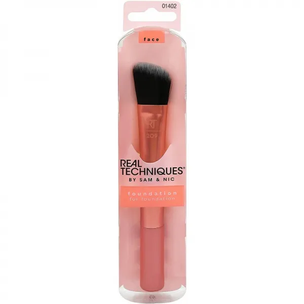 Real Techniques Cruelty Free Foundation Brush 독특한 모양 및 색상 코드 합성 사용자 지정 컷 칫솔모로 균일하고 연속적, 1