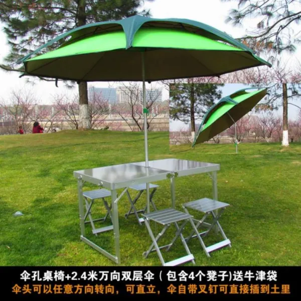 야외테이블 피크닉 심플 테이블아웃 접이식테이블과의자 이동 국다용도 휴대용 가정용 야외 자동차여행 밀크티가게, T13-우산구멍 테이블의자+2.4프리방향 더블층 우산