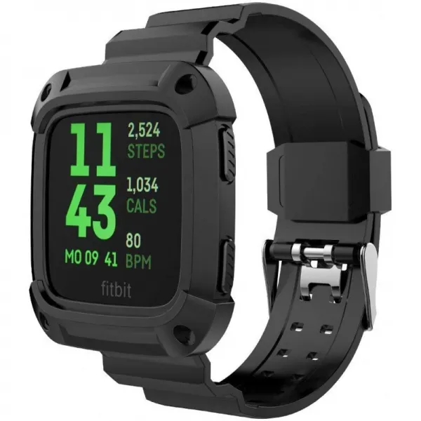 Versa 및 Versa Lite 밴드 및 케이스와 호환 가능 [Rugged Pro] Versa 용 교체 용 손목 밴드 스트랩이있는 탄력적 인 보호 케, 단일옵션, 단일옵션