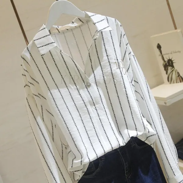 Kirahosi 명진 봄 가을 여성 여자 스트라이프 셔츠 예쁜 블라우스 117 Dkj61y