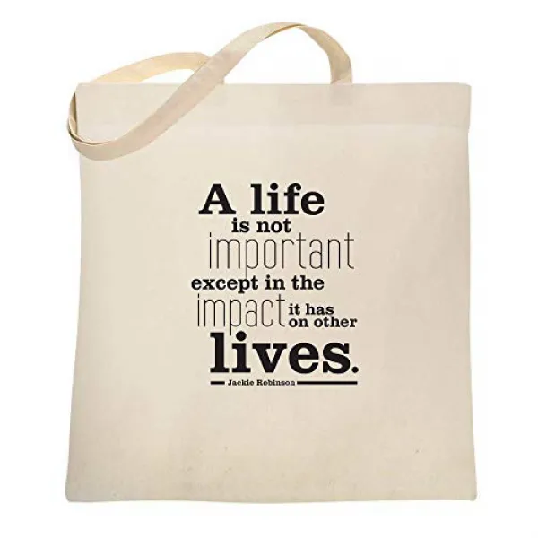 Jackie Robinson Life Quote Natural 15x15 inches Canvas Tote Bag 재키 로빈슨 라이프 견적 내추럴 15x15 인치 캔버스 토트 백, nullp