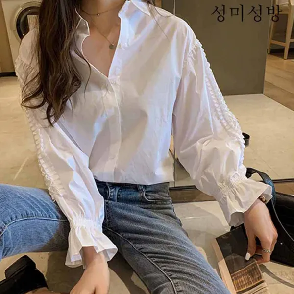 성미성방 블라우스 여 디자인 소중추 2019년 빈티지 항구 느낌의 루즈핏 긴팔 셔츠 패션X01
