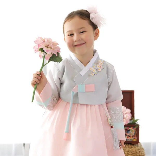 아가명주 아동한복 하늘하늘플라워 여아한복 돌복