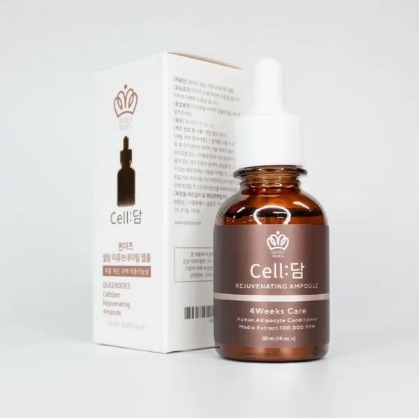 퀸더즈 셀담 리쥬브네이팅 앰플 30ml 줄기세포 배양액 미백 주름개선 2중기능성 에센스 속보습 피부 탄력 강화 손상케어 피부과 화장품 전성분안전1등급100% 올그린 인체지방줄기세포, 퀸더즈 셀담 리쥬브네이팅 앰플 에센스 30ml