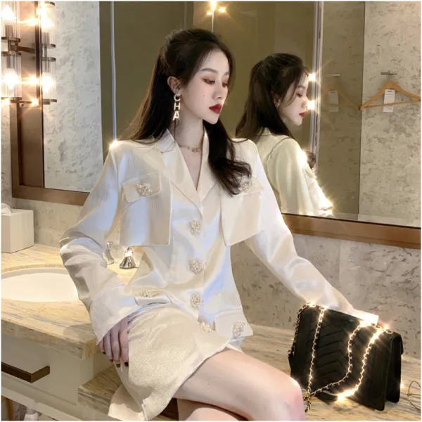 라지 사이즈 프렌치 레트로 라이트 시크룩 버튼 카디건 원피스 숏 외양 인스