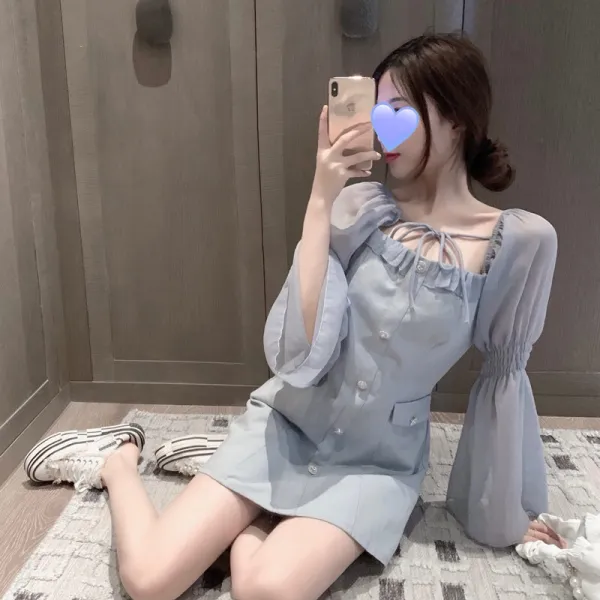 바른직구 슬림 긴팔 원피스 가을옷 가을 여성 룩초여름 긴 소매 스퀘어넥 허리보정 슬림핏 젖흉악함