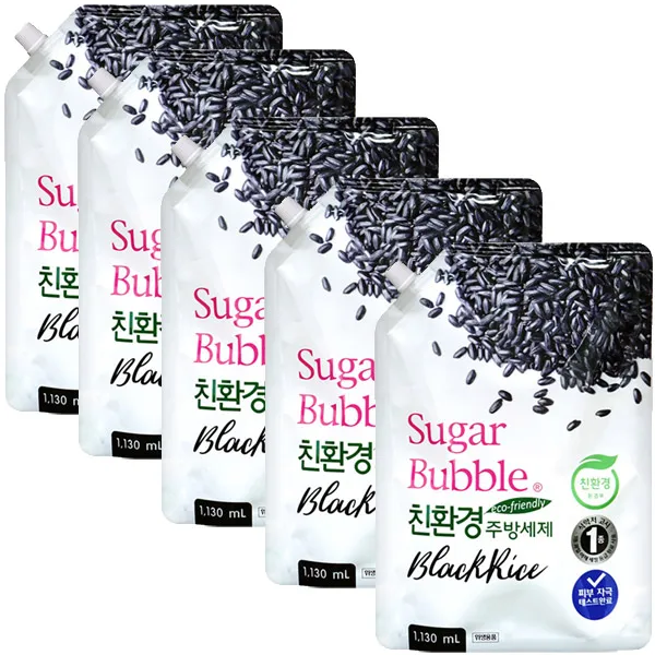 슈가버블 천연유래 흑미 주방세제 1130mL (파우치 리필), 5개