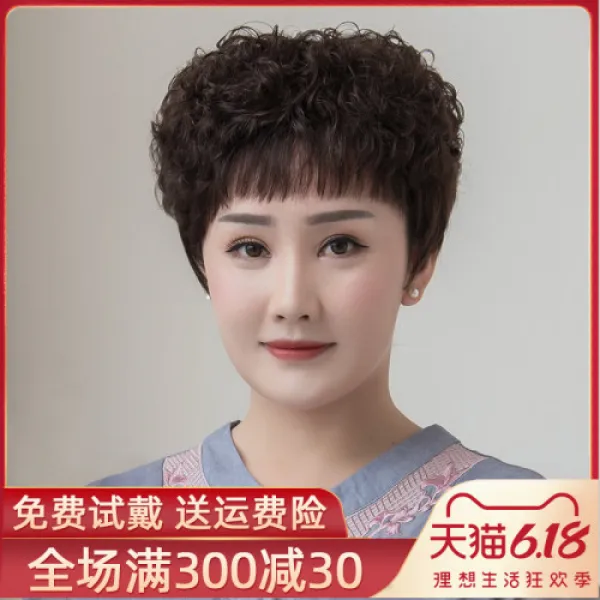 가발 여성 짧은 머리 둥근 얼굴 짧은 곱슬 진짜 실크 패션 중년 오래된 전체 진짜 후드 본문참고 옵션 11 선택 = 자연 색상 업그레이드 배송 핀 상단 중앙 8 세트 전송
