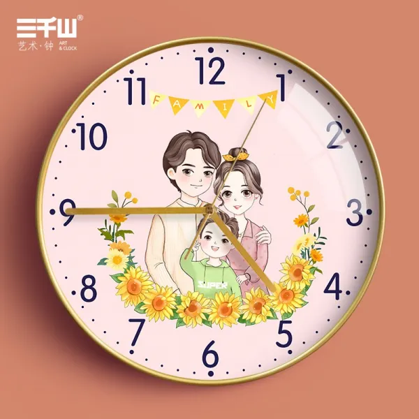 원형시계 팬시 애니메이션 만화 다행히 후쿠이치 하우스 벽걸이시계 응접실이 있다 인싸템 가정용 석영종 전자 4655129038, 12 인치 V일가 세식구 아들