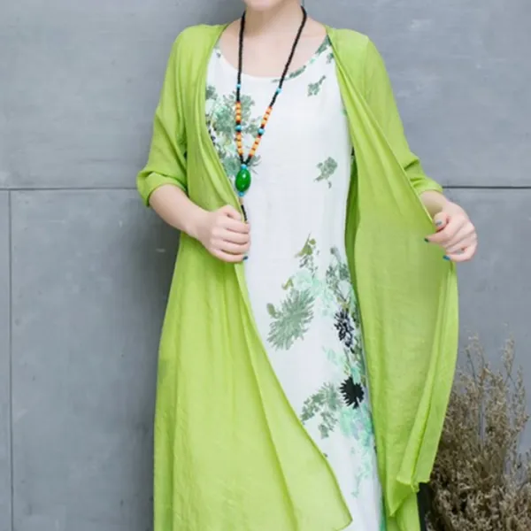 모노그린 면 린넨 자켓 민소매 롱 원피스 투피스 세트 빅사이즈 Toc1100