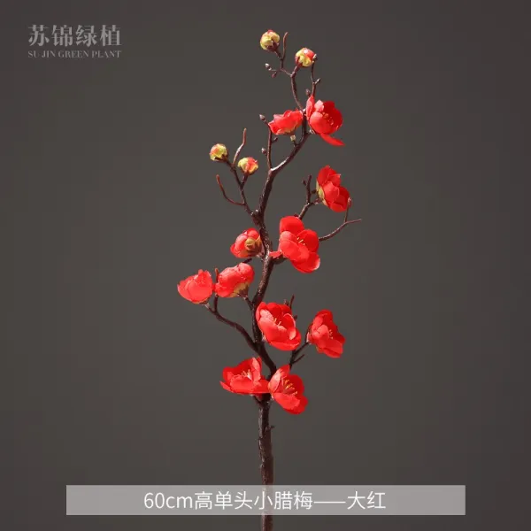 조화 싱글 모방 나무가지 새양나무 가화 채화 중식 입체 거실 스탠드형 꽃꽂이 결혼축하 장식 소품, T01-60cm고단수 헤드작은 새양나무 딥레드(1개)