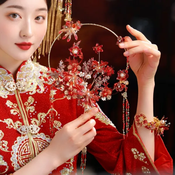 엔틱 동이 신부 결혼 예 시집가다 부케 중국식 수화복 핸드메이드 유리꽃 기쁘다 찬희, 찬희 D타입 ：부채틀 달리 추가 구매