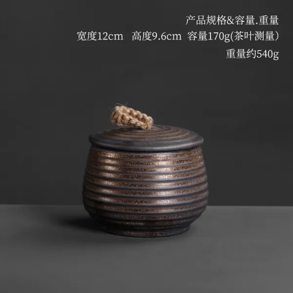 옥상달빛 클래식 레트로 거친 누런색 작은 단지 보관함 차잎 에어 있음 뚜껑 옹기항아리, 거친 도자기 풍화 볼트무늬 다관 -큰