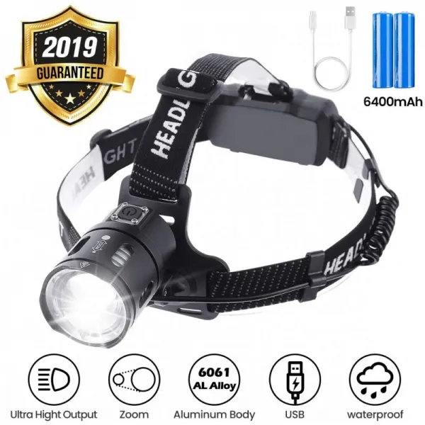 OUTERDO LED 정면 램프 줌 3500 루멘 오뜨 루미노시트© USB 2 배터리 충전식 6400mAh 에탄치 야행성 껍
