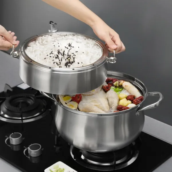 찜기 독일 304스테인리스 찜냄비 찜통 3층 두꺼운 가정용 냄비찜 밥솥 투피스형 분해가능, T16-26CM3층(한밑천 드레이)