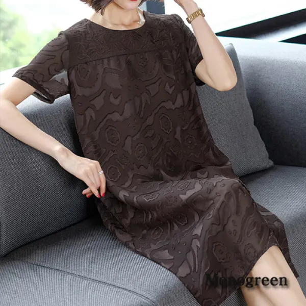 모노그린 레트로 라운드넥 반팔 시스루 빅사이즈 원피스 드레스ssdr346