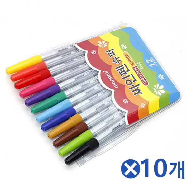 모나미타일랜드 둥근닙 슈퍼 사인펜 12색x10개 밑줄 부드러운수성펜 / (어린이집생일선물/어린이집선물/어린이날선물 추천), 본상품