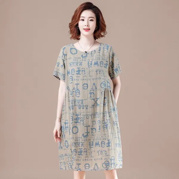 구월맥묵 단아한 원피스 여성 여름 여름옷 스트레이트핏 일자 와이드 루즈핏 캐쥬얼 베이지 플라워 프린트 에이라인