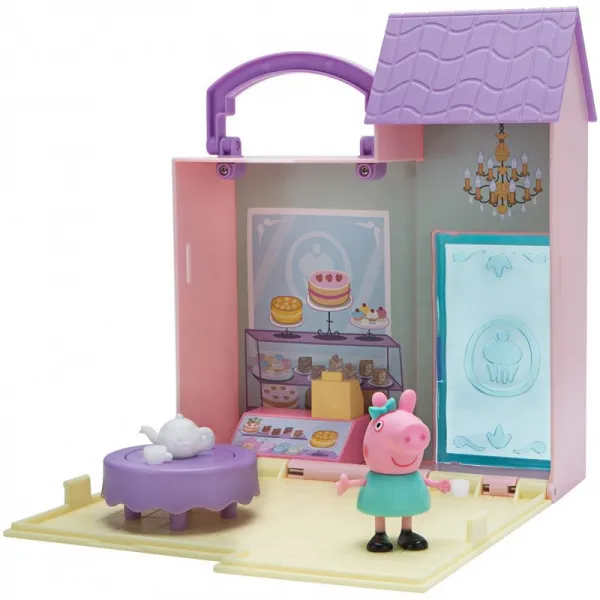 Jazwares 97005 - Peppa Wutz 작은 빵집 손잡이가달린 힌지 플레이 세트 독점적 인 캐릭터 및 액세서리 1 개 기능을 갖춘, 단일옵션
