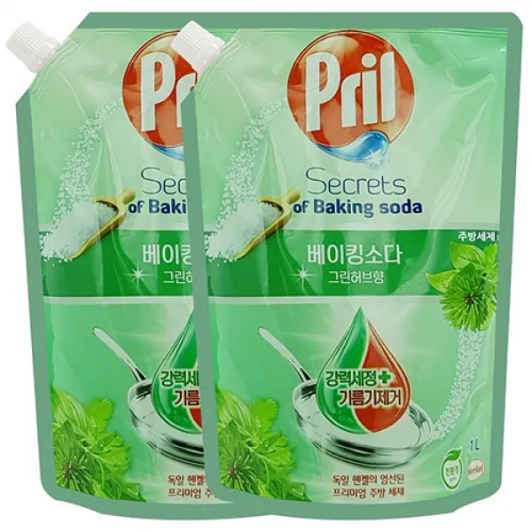 프릴 허브향 1000mlx2개 리필 고농축 1종 과일 야채 세척 친환경 퍼실 주방 세제, 2 refill