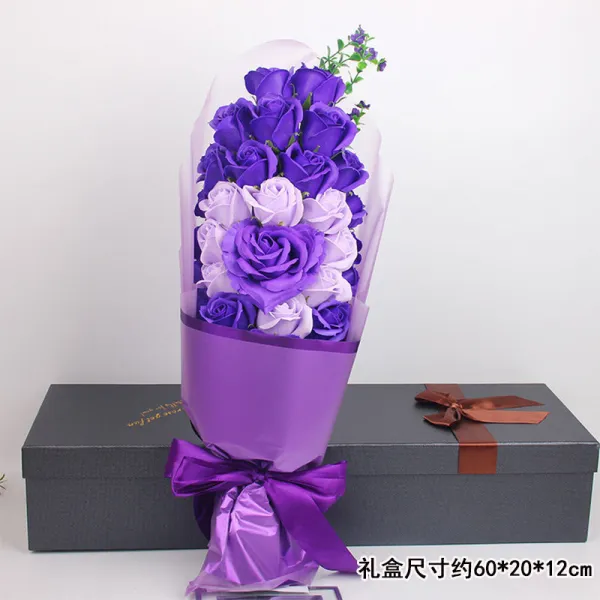 칠석 발렌타인데이에 여친 마누라 선물 창의적 생일선물 여자 장미 비누 꽃다발 낭만, 33하트 타입 자색