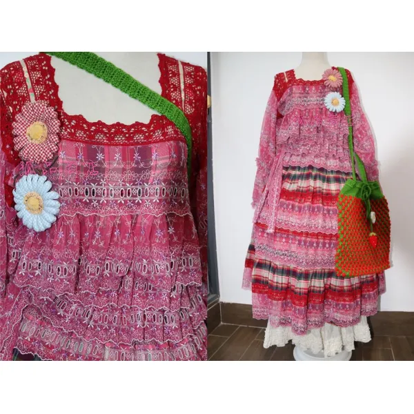 Bear 패치워크 원피스 짜집기 의상 여자 누더기 패션 Gc 000080656