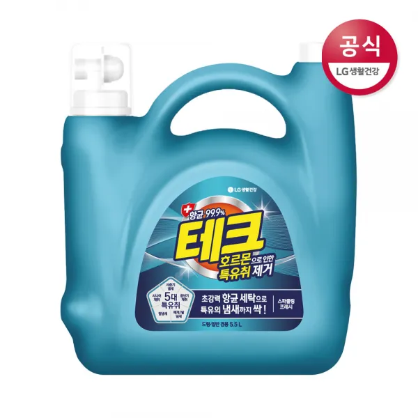 테크 호르몬으로 인한 특유취 제거 대용량 정수기 액체세제 일반드럼용 용기 5.5l X1개 단품