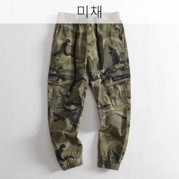 뉴타임즈 여름 얇은 조끼 로고 다봉지 밀리터리 군무 부대 위장레저바지 남자 간단 발길질 롱 팬츠 XZ11 A18, 미채