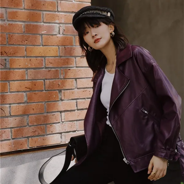 데일리룩 패션 시크한 캐주얼 가죽 라이더 자켓