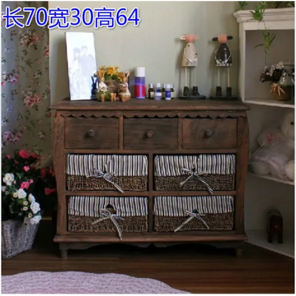 라탄 화분바구니 수납장 서랍장 서랍장천조격 침대 실목 현대 심플 40CM 협탁 전원 덩굴 엮음 캐, 046b 복장 을 갖추다