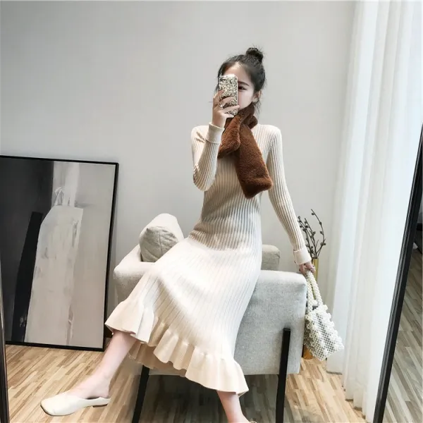 가나다몰 여자겨울 라운드넥 프릴 니트롱원피스bwto296