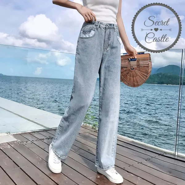 비밀의성 청바지 일자바지 긴바지 슬림 오버핏 와이드 여성청바지 28