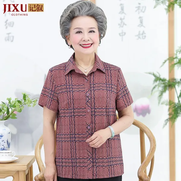스트라이프셔츠 정장와이셔츠 기본셔츠 빅사이즈기모셔츠 노년 어머니 여름옷 남방 반소매 노인 여성 셔츠 K41790201